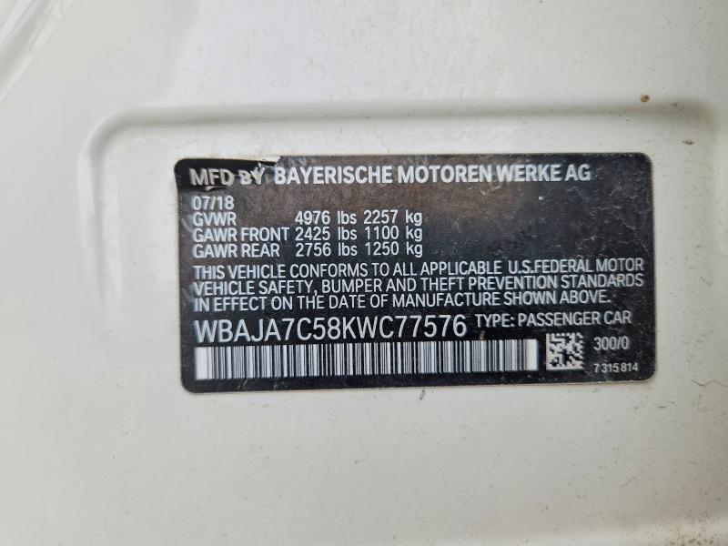 85603915 :رقم المزاد ، WBAJA7C58KWC77576 vin ، 2019 Bmw 530 مزاد بيع