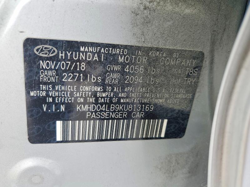 56448256 :رقم المزاد ، KMHD04LB9KU813169 vin ، 2019 Hyundai Elantra مزاد بيع