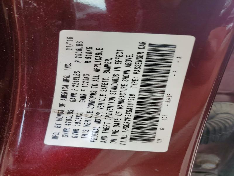 Aukcja sprzedaży 2016 Honda Accord, vin: 1HGCR2F3XGA101519, numer aukcji: 58371436
