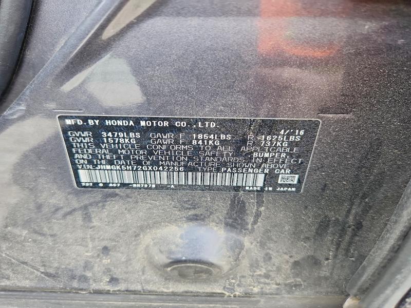 2016 Honda Fit მანქანა იყიდება აუქციონზე, vin: JHMGK5H72GX042256, აუქციონის ნომერი: 55384326