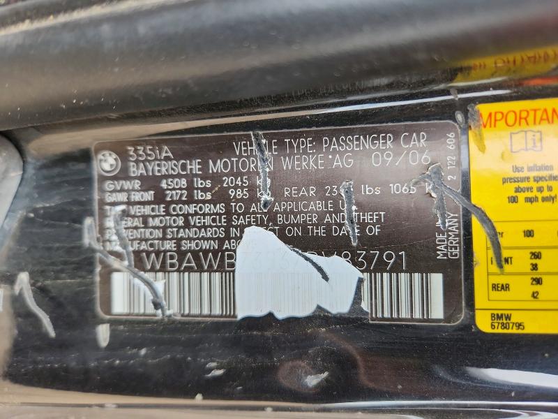 2007 Bmw 335 მანქანა იყიდება აუქციონზე, vin: WBAWB73567PV83791, აუქციონის ნომერი: 57941566
