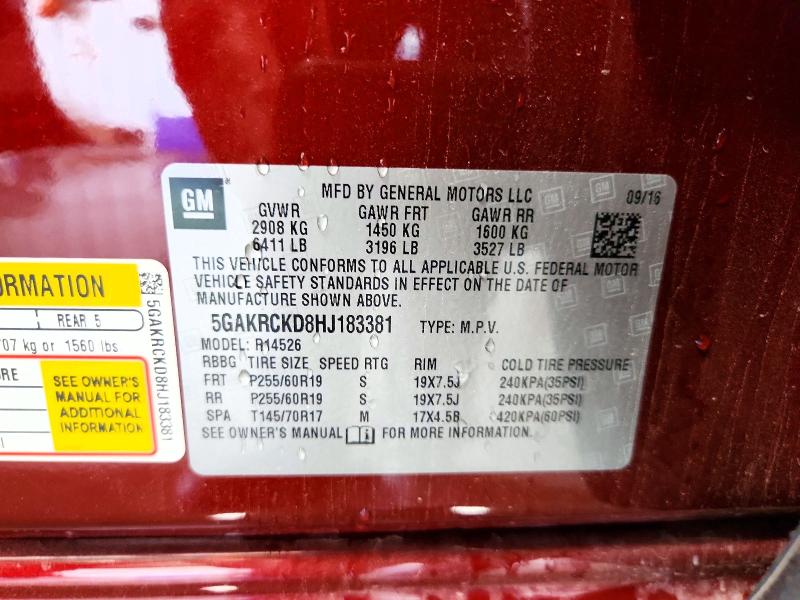 Продажа на аукционе авто 2017 Buick Enclave, vin: 5GAKRCKD8HJ183381, номер лота: 59239616