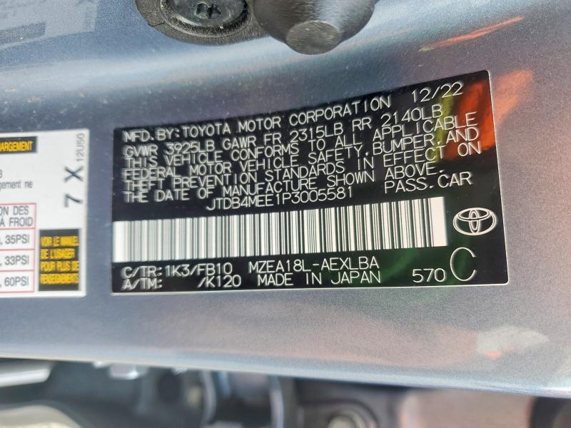 2023 Toyota Corolla მანქანა იყიდება აუქციონზე, vin: JTDB4MEE1P3005581, აუქციონის ნომერი: 54242896