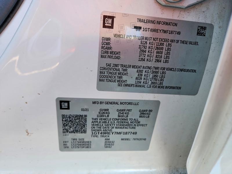 Продаж на аукціоні авто 2021 Gmc Sierra, vin: 1GT49REY7MF187749, номер лоту: 58071686