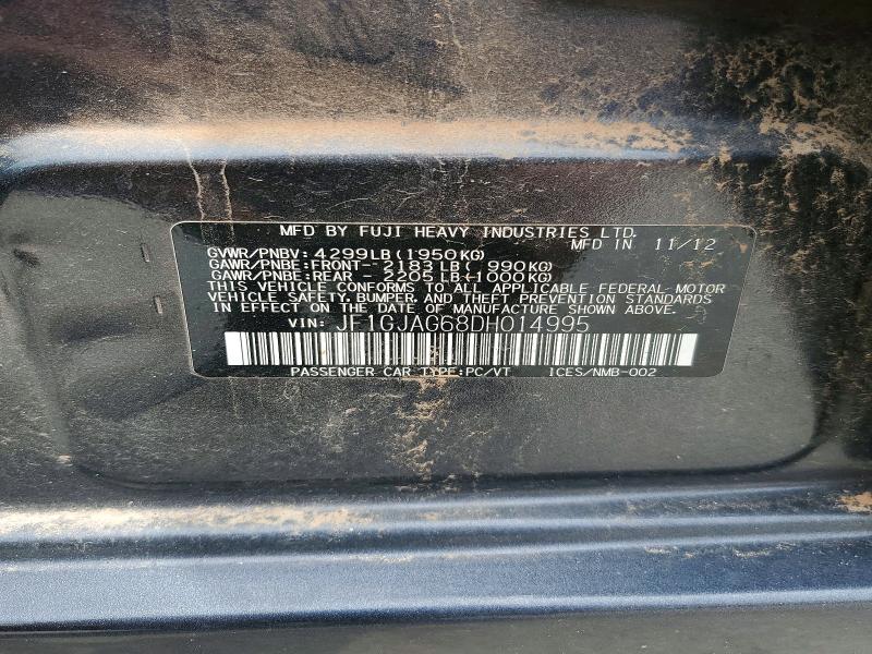 2013 Subaru Impreza მანქანა იყიდება აუქციონზე, vin: JF1GJAG68DH014995, აუქციონის ნომერი: 58080356