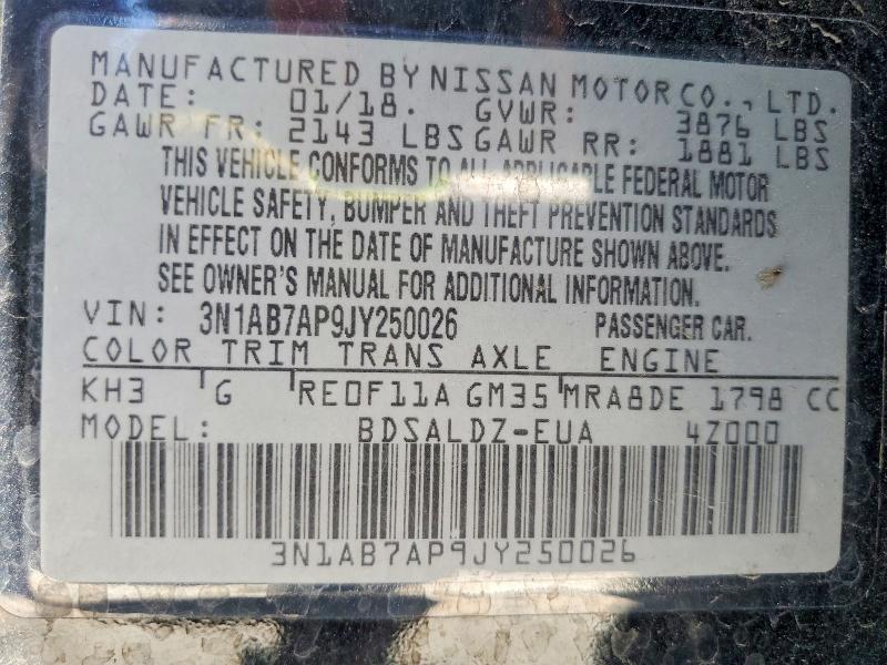 Aukcja sprzedaży 2018 Nissan Sentra, vin: 3N1AB7AP9JY250026, numer aukcji: 58304466