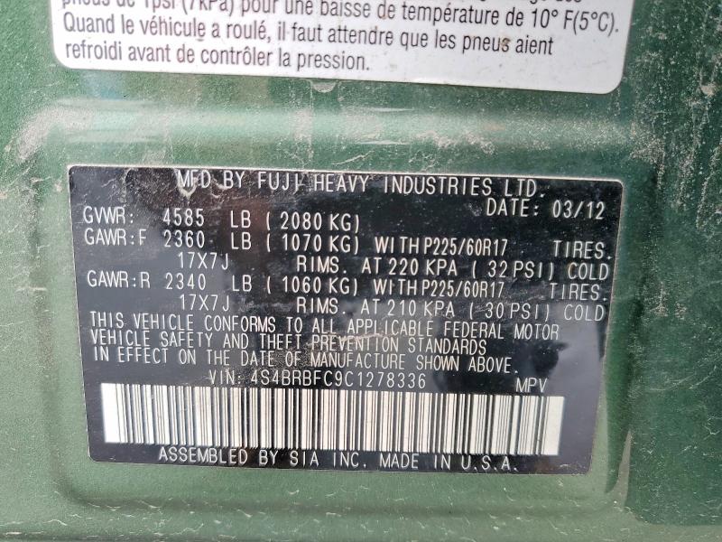 58188826 :رقم المزاد ، 4S4BRBFC9C1278336 vin ، 2012 Subaru Outback مزاد بيع