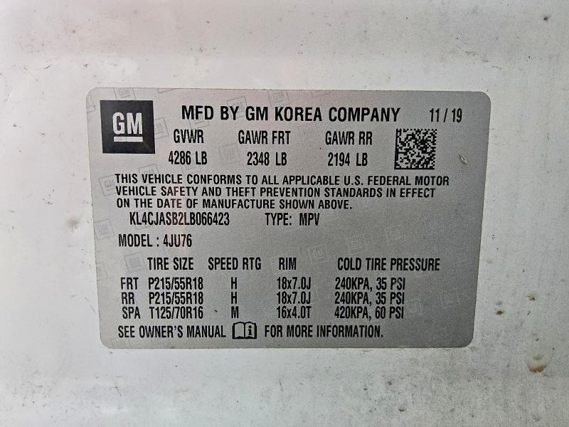 2020 Buick Encore მანქანა იყიდება აუქციონზე, vin: KL4CJASB2LB066423, აუქციონის ნომერი: 57700466