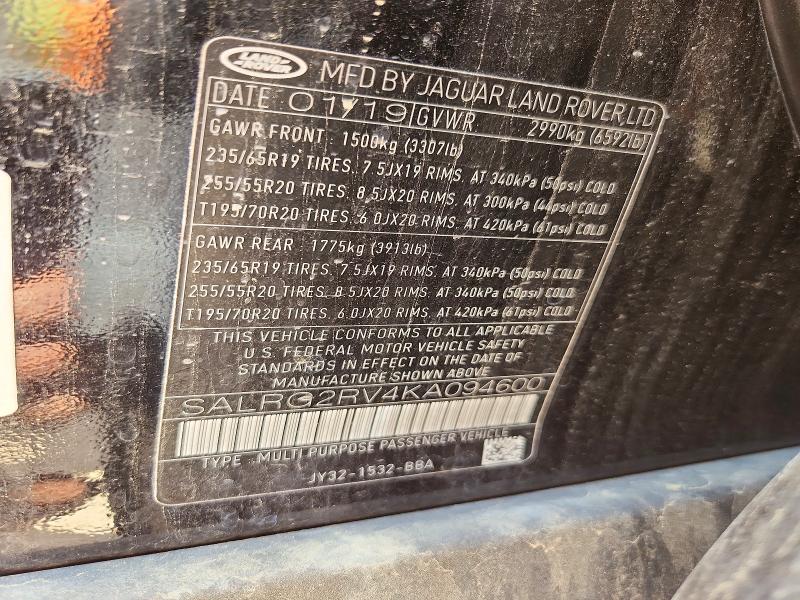 Продажа на аукционе авто 2019 Land Rover Discovery, vin: SALRG2RV4KA094600, номер лота: 59359586