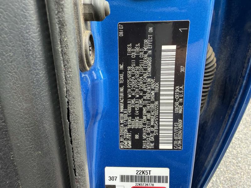 Продаж на аукціоні авто 2007 Toyota Tundra, vin: 5TFBV54177X022296, номер лоту: 56889036