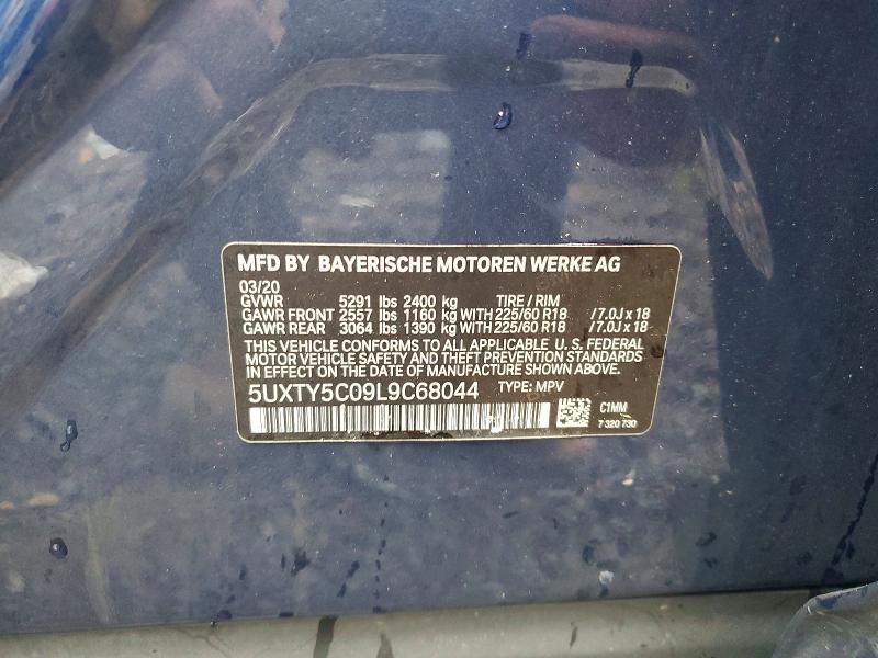 56869816 :رقم المزاد ، 5UXTY5C09L9C68044 vin ، 2020 Bmw X3 مزاد بيع