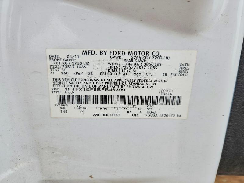 55774896 :رقم المزاد ، 1FTFX1EF5BFB46399 vin ، 2011 Ford F-150 مزاد بيع