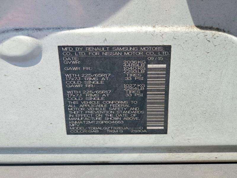 55525396 :رقم المزاد ، KNMAT2MT2GP604663 vin ، 2016 Nissan Rogue مزاد بيع
