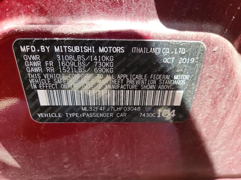 2020 Mitsubishi Mirage მანქანა იყიდება აუქციონზე, vin: ML32F4FJ7LHF03048, აუქციონის ნომერი: 55281346