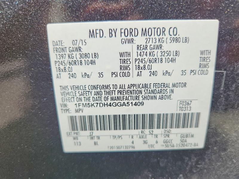 Aukcja sprzedaży 2016 Ford Explorer, vin: 1FM5K7DH4GGA51409, numer aukcji: 57260956
