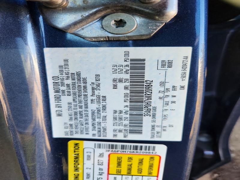 Продажа на аукционе авто 2019 Ford Fusion, vin: 3FA6P0H76KR209842, номер лота: 56126606