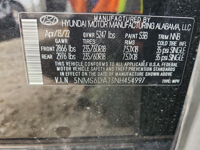 57639736 :رقم المزاد ، 5NMS6DAJ3NH454997 vin ، 2022 Hyundai Santa Fe مزاد بيع