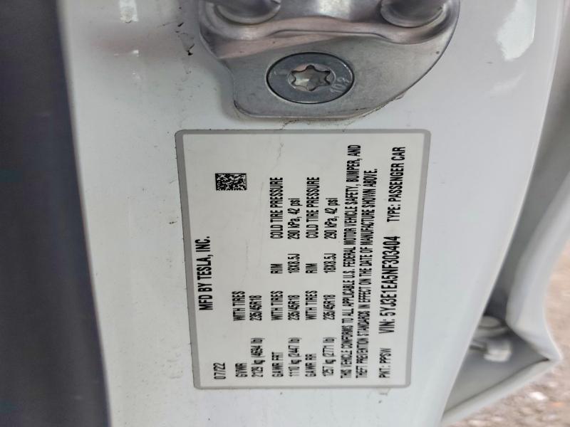 Продаж на аукціоні авто 2022 Tesla Model 3, vin: 5YJ3E1EA5NF303404, номер лоту: 58386516