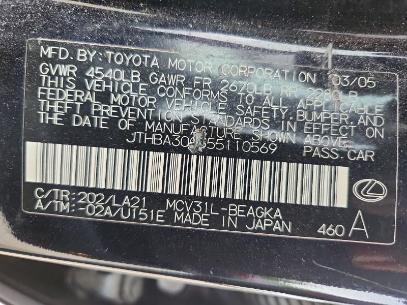 56486546 :رقم المزاد ، JTHBA30G555110569 vin ، 2005 Lexus Es مزاد بيع