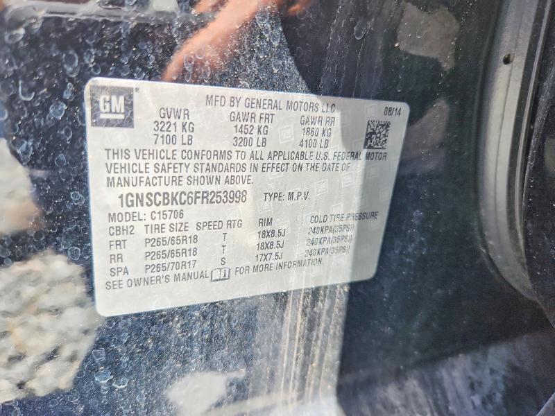 2015 Chevrolet Tahoe მანქანა იყიდება აუქციონზე, vin: 1GNSCBKC6FR253998, აუქციონის ნომერი: 57137086
