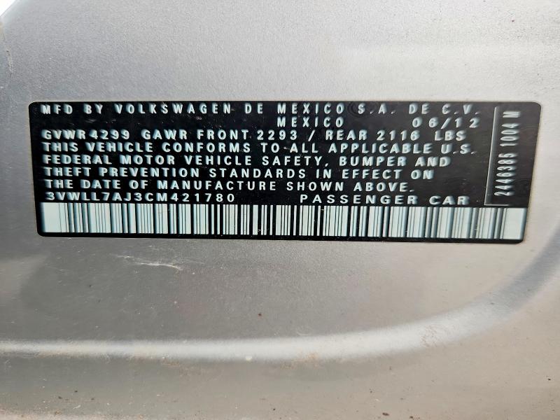 Aukcja sprzedaży 2012 Volkswagen Jetta, vin: 3VWLL7AJ3CM421780, numer aukcji: 57479686