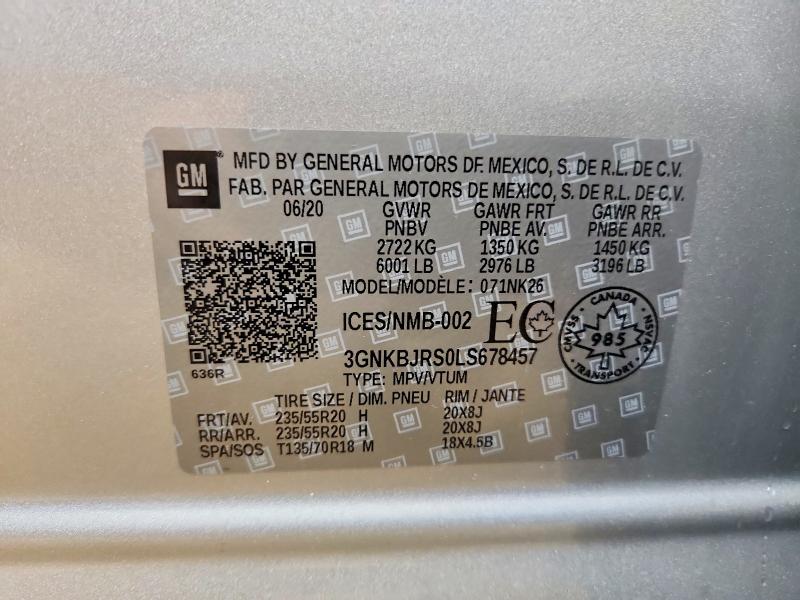 Aukcja sprzedaży 2020 Chevrolet Blazer, vin: 3GNKBJRS0LS678457, numer aukcji: 55634266