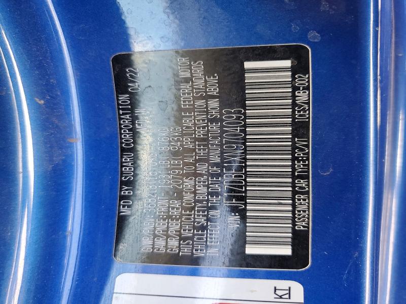 2022 Subaru Brz მანქანა იყიდება აუქციონზე, vin: JF1ZDBE1XN9704093, აუქციონის ნომერი: 58320126