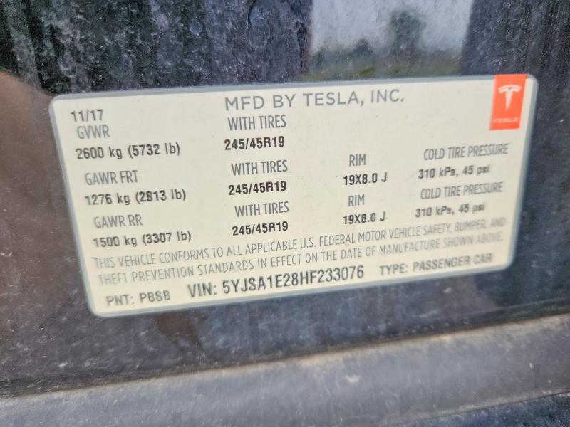 Aukcja sprzedaży 2017 Tesla Model S, vin: 5YJSA1E28HF233076, numer aukcji: 52230006