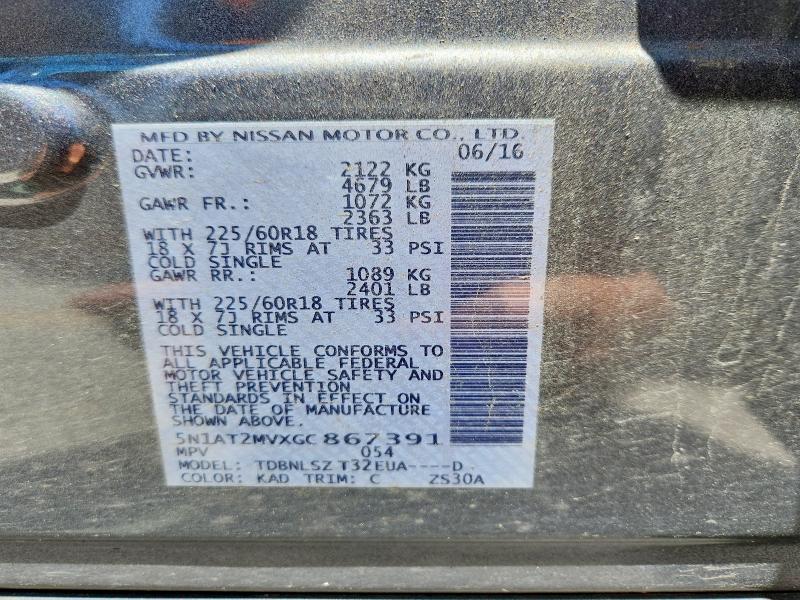 Aukcja sprzedaży 2016 Nissan Rogue, vin: 5N1AT2MVXGC867391, numer aukcji: 57555346