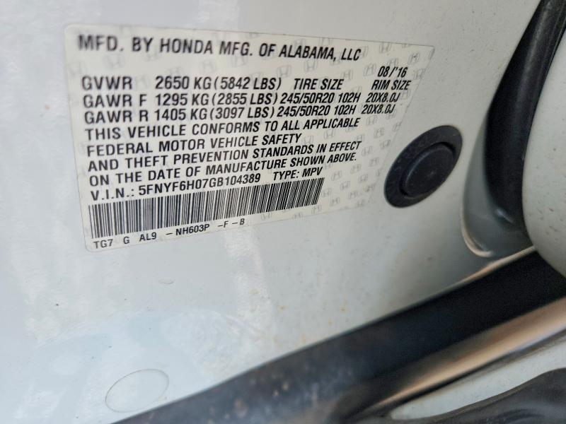 2016 Honda Pilot მანქანა იყიდება აუქციონზე, vin: 5FNYF6H07GB104389, აუქციონის ნომერი: 56936286