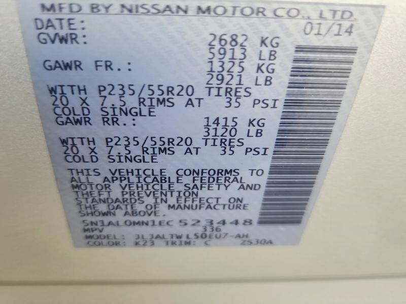 55513146 :رقم المزاد ، 5N1AL0MN1EC523448 vin ، 2014 Infiniti Qx60 مزاد بيع