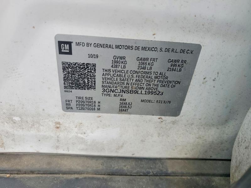 Aukcja sprzedaży 2020 Chevrolet Trax, vin: 3GNCJNSB9LL199523, numer aukcji: 55923666
