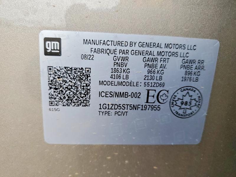 Продажа на аукционе авто 2022 Chevrolet Malibu, vin: 1G1ZD5ST5NF197955, номер лота: 58319276