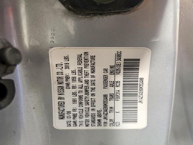58506836 :رقم المزاد ، JN1AZ34E86M352488 vin ، 2006 Nissan 350z مزاد بيع
