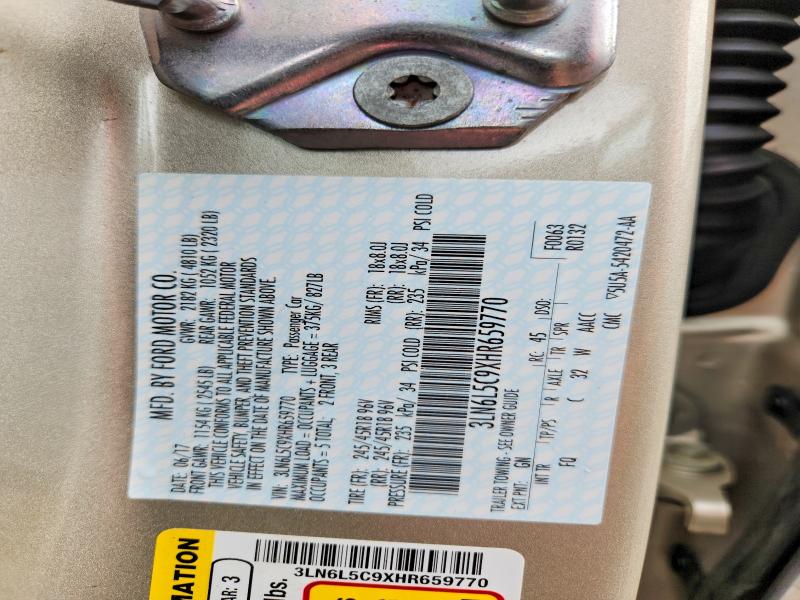 54712076 :رقم المزاد ، 3LN6L5C9XHR659770 vin ، 2017 Lincoln Mkz مزاد بيع