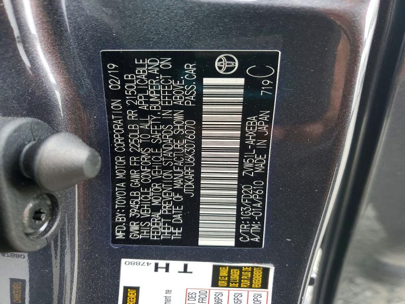 56747186 :رقم المزاد ، JTDKARFU6K3076070 vin ، 2019 Toyota Prius مزاد بيع