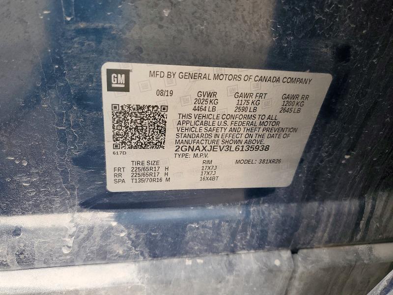 55949426 :رقم المزاد ، 2GNAXJEV3L6135938 vin ، 2020 Chevrolet Equinox مزاد بيع