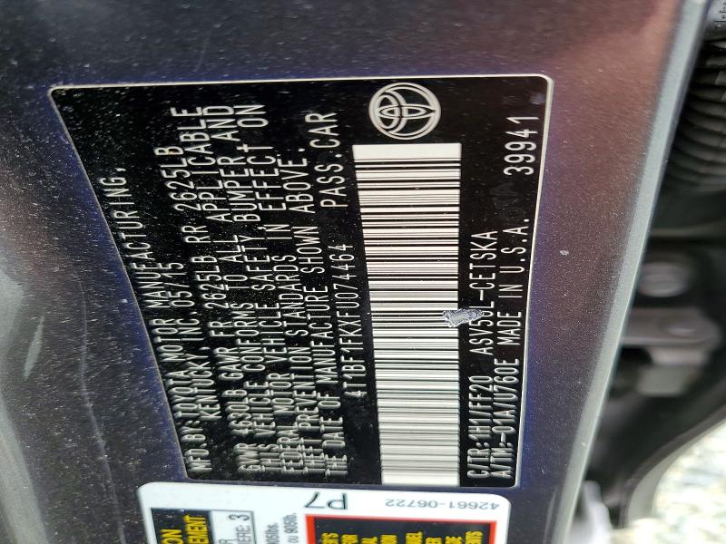Продаж на аукціоні авто 2015 Toyota Camry, vin: 4T1BF1FKXFU074464, номер лоту: 57742786