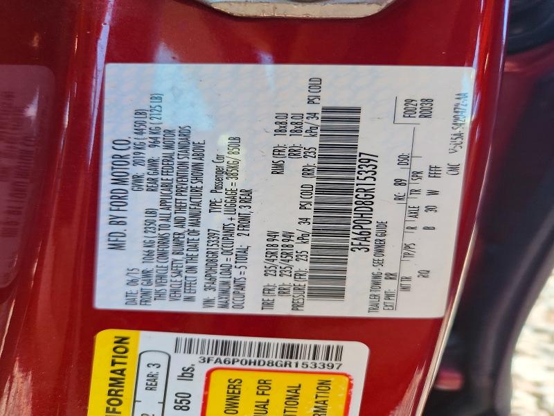 2016 Ford Fusion მანქანა იყიდება აუქციონზე, vin: 3FA6P0HD8GR153397, აუქციონის ნომერი: 57374136
