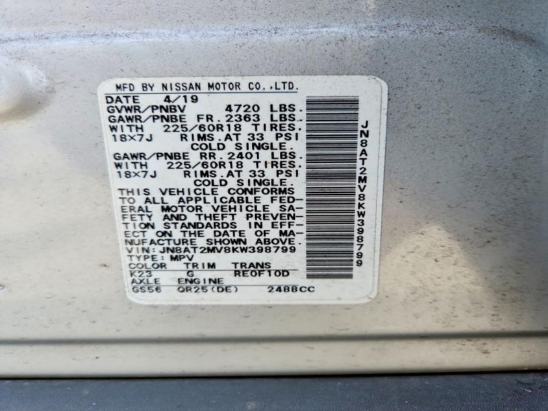 Aukcja sprzedaży 2019 Nissan Rogue, vin: JN8AT2MV8KW398799, numer aukcji: 58439956