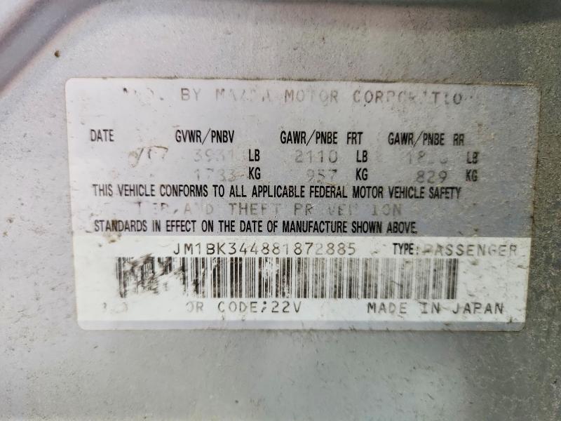 57670976 :رقم المزاد ، JM1BK344881872885 vin ، 2008 Mazda 3 مزاد بيع
