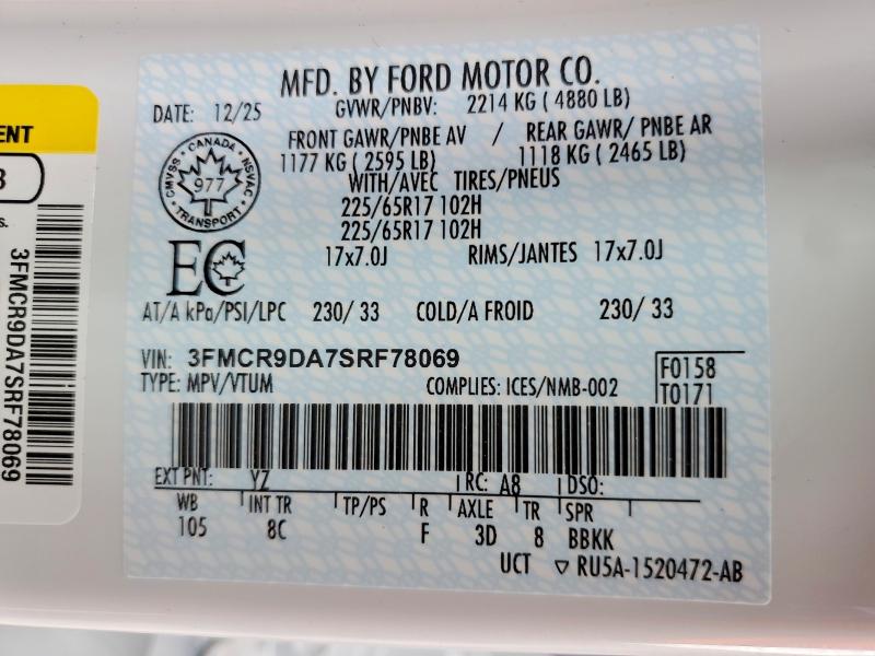 Продажа на аукционе авто 2025 Ford Bronco Sport, vin: 3FMCR9DA7SRF78069, номер лота: 58740406
