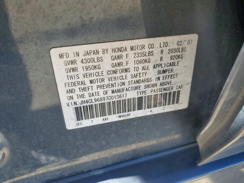 56787246 :رقم المزاد ، JH4CL96897C013617 vin ، 2007 Acura Tsx مزاد بيع