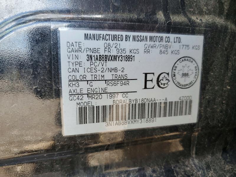 Продаж на аукціоні авто 2021 Nissan Sentra, vin: 3N1AB8BVXMY318891, номер лоту: 58095116