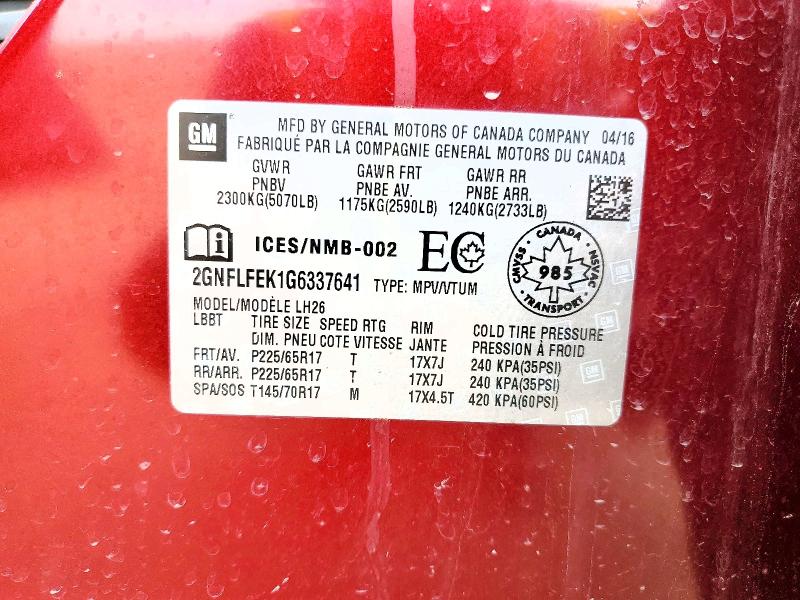 Продаж на аукціоні авто 2016 Chevrolet Equinox, vin: 2GNFLFEK1G6337641, номер лоту: 57637826