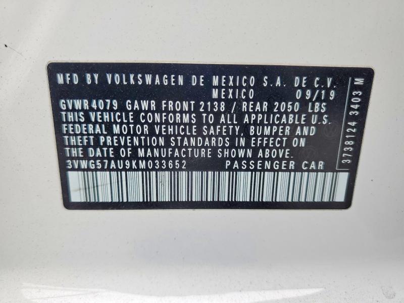 Продажа на аукционе авто 2019 Volkswagen Golf, vin: 3VWG57AU9KM033652, номер лота: 58765676