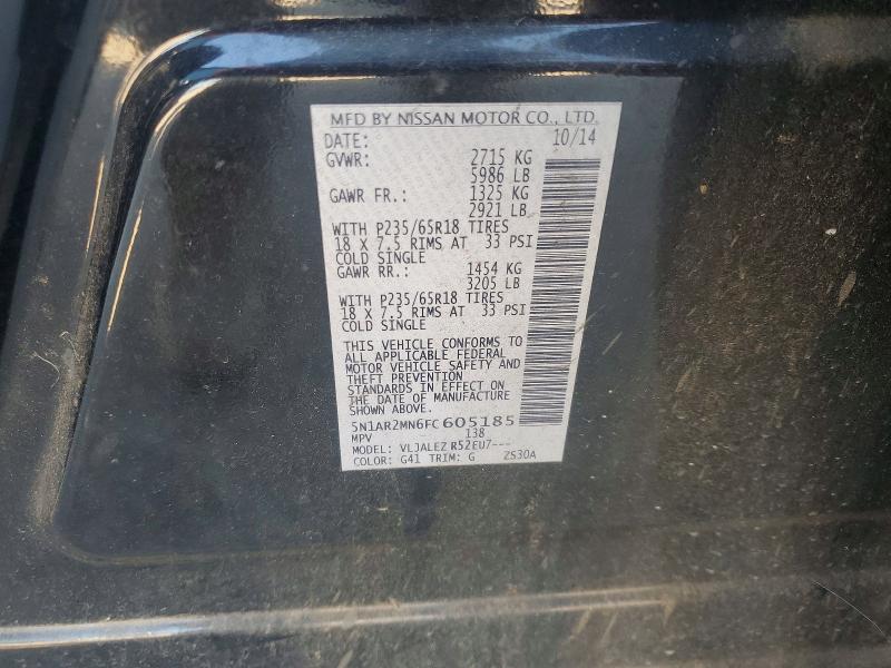56486486 :رقم المزاد ، 5N1AR2MN6FC605185 vin ، 2015 Nissan Pathfinder مزاد بيع