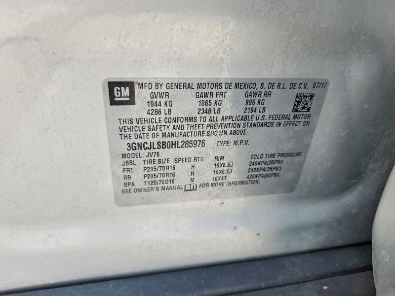 2017 Chevrolet Trax მანქანა იყიდება აუქციონზე, vin: 3GNCJLSB0HL285976, აუქციონის ნომერი: 57365336