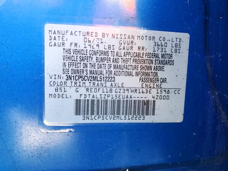57347176 :رقم المزاد ، 3N1CP5CV2ML512223 vin ، 2021 Nissan Kicks مزاد بيع