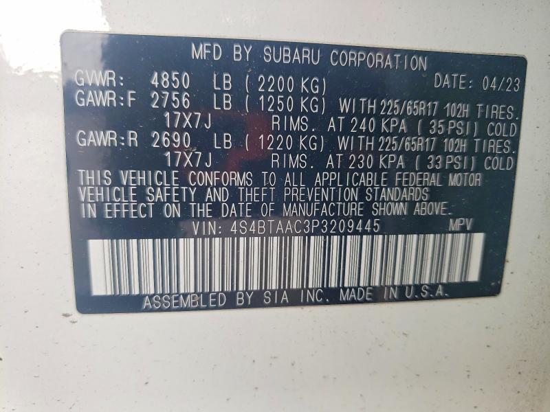 Aukcja sprzedaży 2023 Subaru Outback, vin: 4S4BTAAC3P3209445, numer aukcji: 56456016
